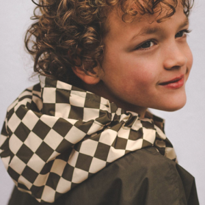 Poncho de pluie enfant damiers kaki - Poule Party