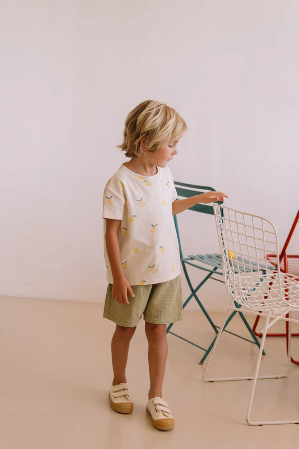 bermuda enfant coton bio Basile Studio Bohème vert golden