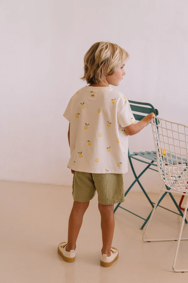 bermuda enfant coton bio Basile Studio Bohème vert golden