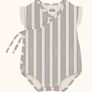 Barboteuse Nuage rayures bleu gold – Studio Bohème Paris