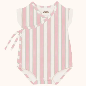 Barboteuse Nuage rayures fraise pistache – Studio Bohème Paris