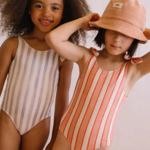 Maillot enfant coton bio Roberta rayures rose rouge – Studio Bohème Paris