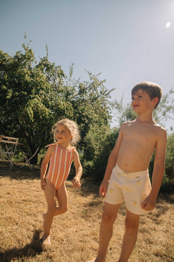 short de bain Chico écru citrons enfant coton bio