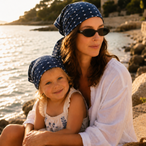 Foulard coton femme pois marine écru – So Family
