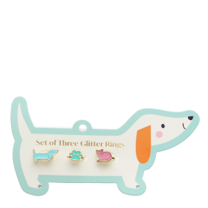 Lot de 3 bagues pailletées enfant chien patte et chat