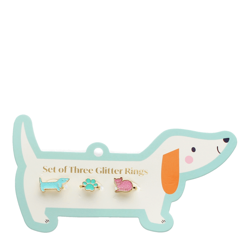 Lot de 3 bagues pailletées enfant chien patte et chat