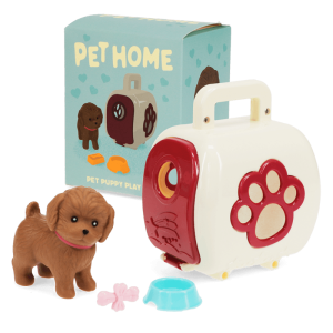 Jeu chien enfant avec chiot cage de transport et accessoires