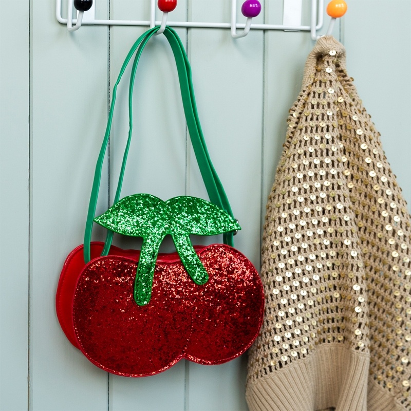 Sac à main enfant pailleté motif cerise avec bandoulière