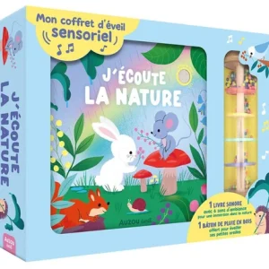 Coffret d'éveil sensoriel J'écoute la nature – Livre sonore et bâton de pluie – Auzou