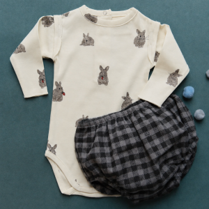 Body manches longues bébé Lala écru lapins, Studio Bohème