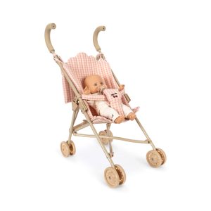 Poussette de poupée à carreaux roses avec la poupée Poppy, Konges Sløjd