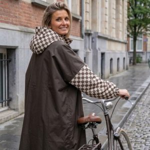 Poncho de pluie adulte damiers kaki Poule Party