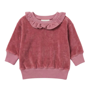 Sweat velours col volanté Juno raspberry, Studio Bohème