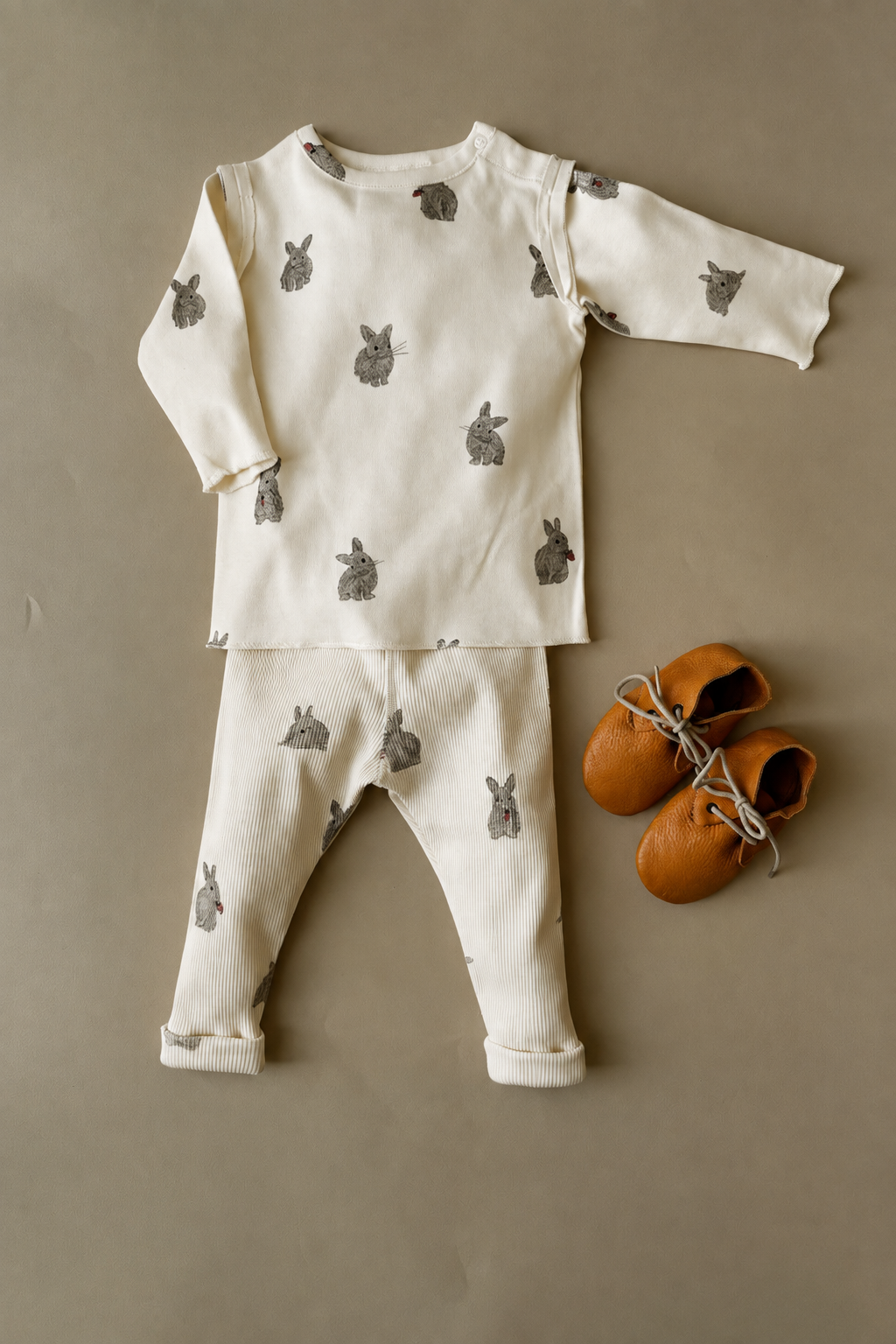 Legging bébé coton bio Rom Pom écru lapins, Studio Bohème