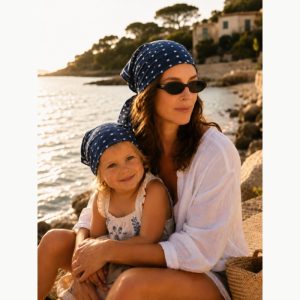 Foulard coton femme pois marine écru – So Family