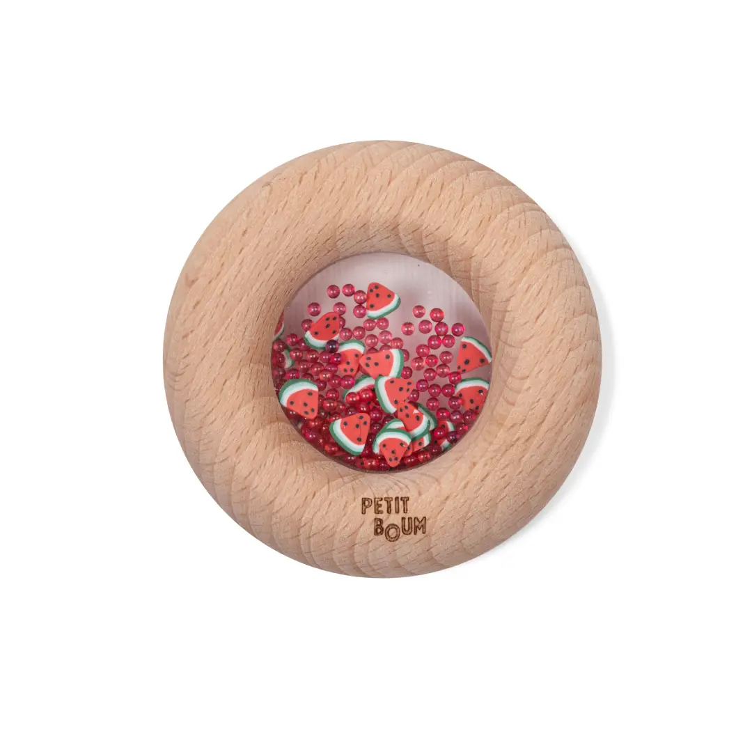 Hochet sensoriel donut Pastèques en bois Petit Boum
